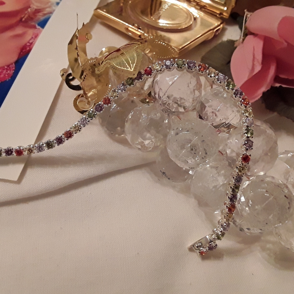 VTG 925 STERLING MULTI-GEMSTONE TENNIS BRACELET 7" - Picture 13 of 16